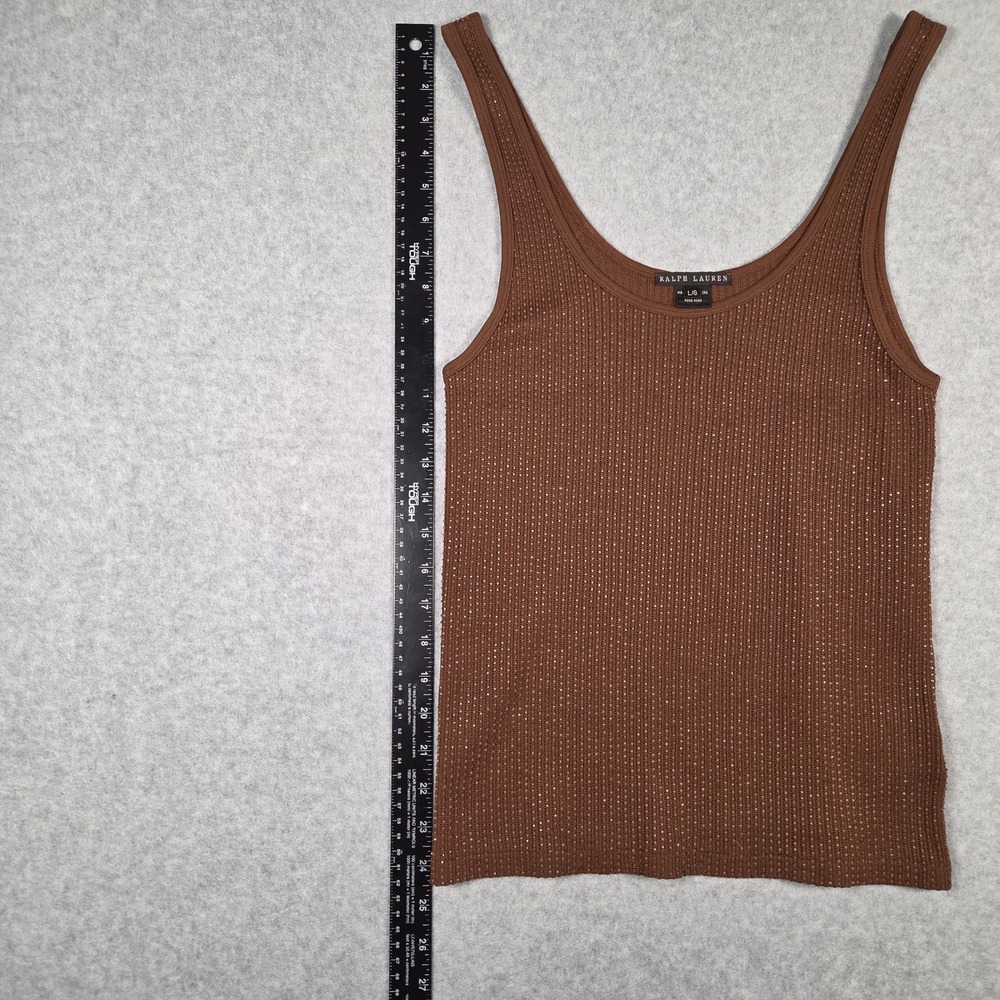 Ralph Lauren Black Label Women Large Tank Top Brown Beaded Ribbed Knit VTG 90s - Picture 9 of 9